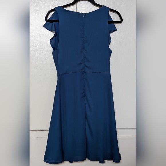 Royal Blue Sleeveless Mock Wrap Rufffled Fit & Flare Dress - Size M Lulus - Picture 4 of 9